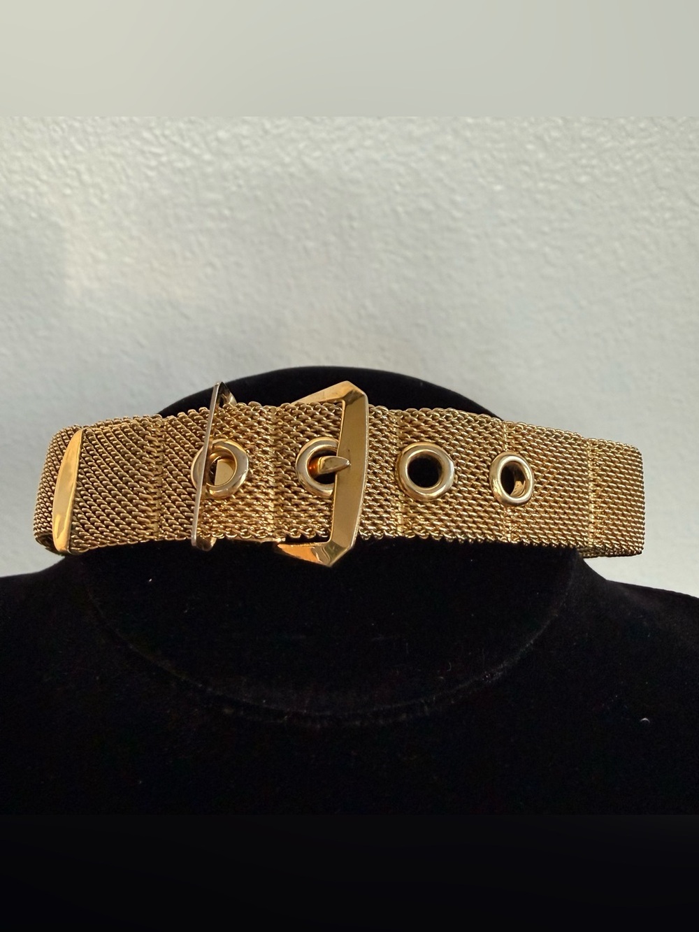 VTG Crown Trifari Gold Mesh Belt Buckle Choker Collar Necklace 1950s 1960s Rare